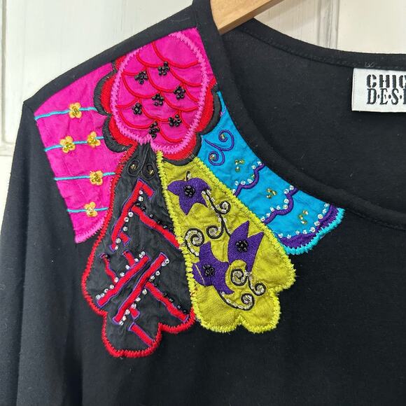 Vintage Chico's Design Top Silk Floral Embroidered Beaded Women's Size 1 Medium - Picture 5 of 7